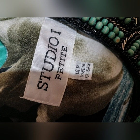 Studio I Large Elegant Black and Teal Beaded Boho Sleeveless Dress - Picture 4 of 5